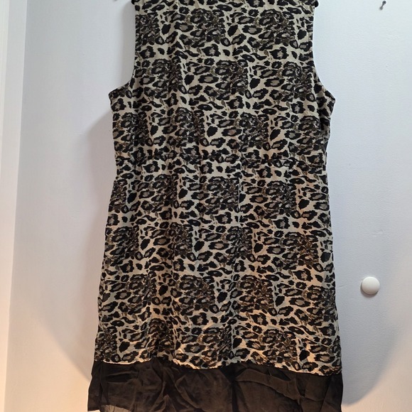 Midi dress leopard print pattern black collar Button Placket And Hem sheer dress - Picture 5 of 11